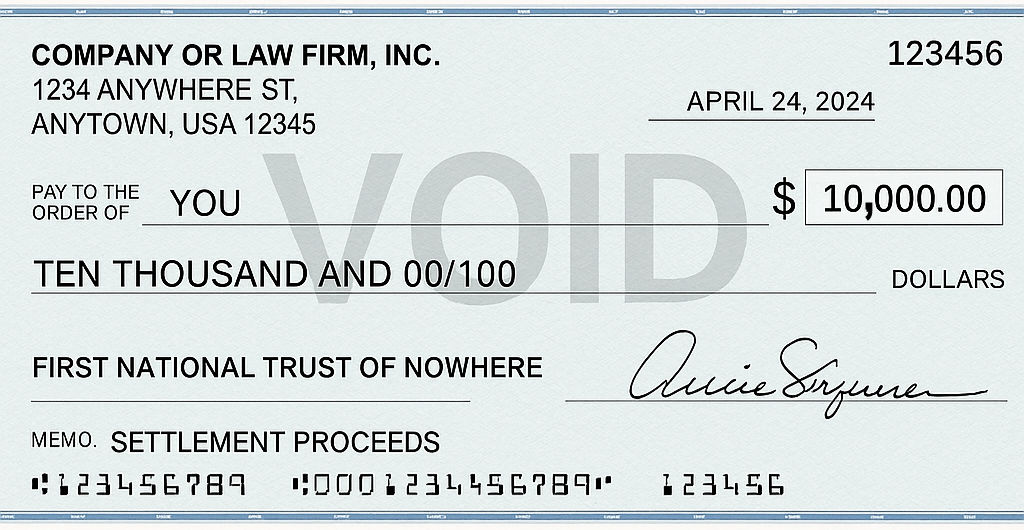 example of a settlement check