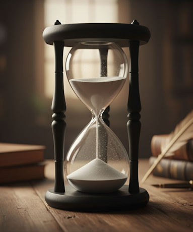 Sand running out in an hourglass.